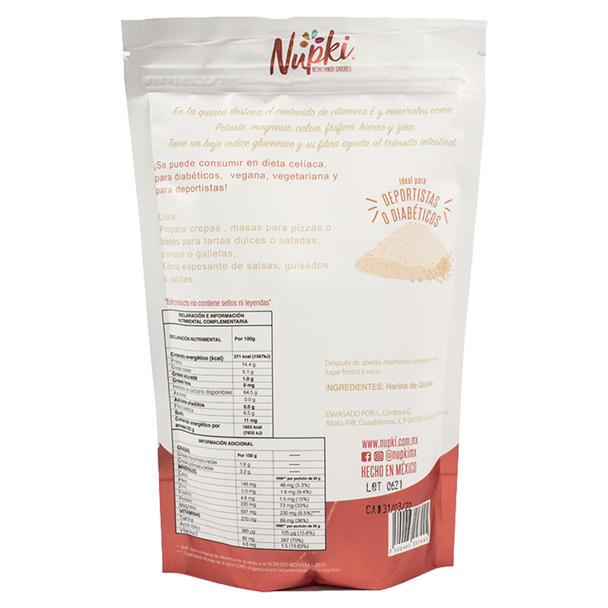 Harina de Quinoa Nupki 500g | Alta en fibra, sin gluten, ideal para panadería saludable