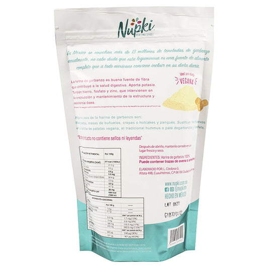 Harina de Garbanzo Nupki 500g | Alta en proteína vegetal, sin gluten, sin aditivos