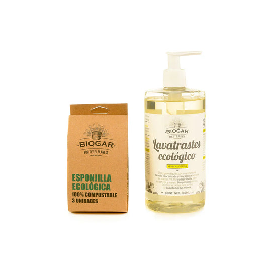 Kit Ecológico para Lavar Platos | Lavatrastes Natural + Estropajo Vegetal